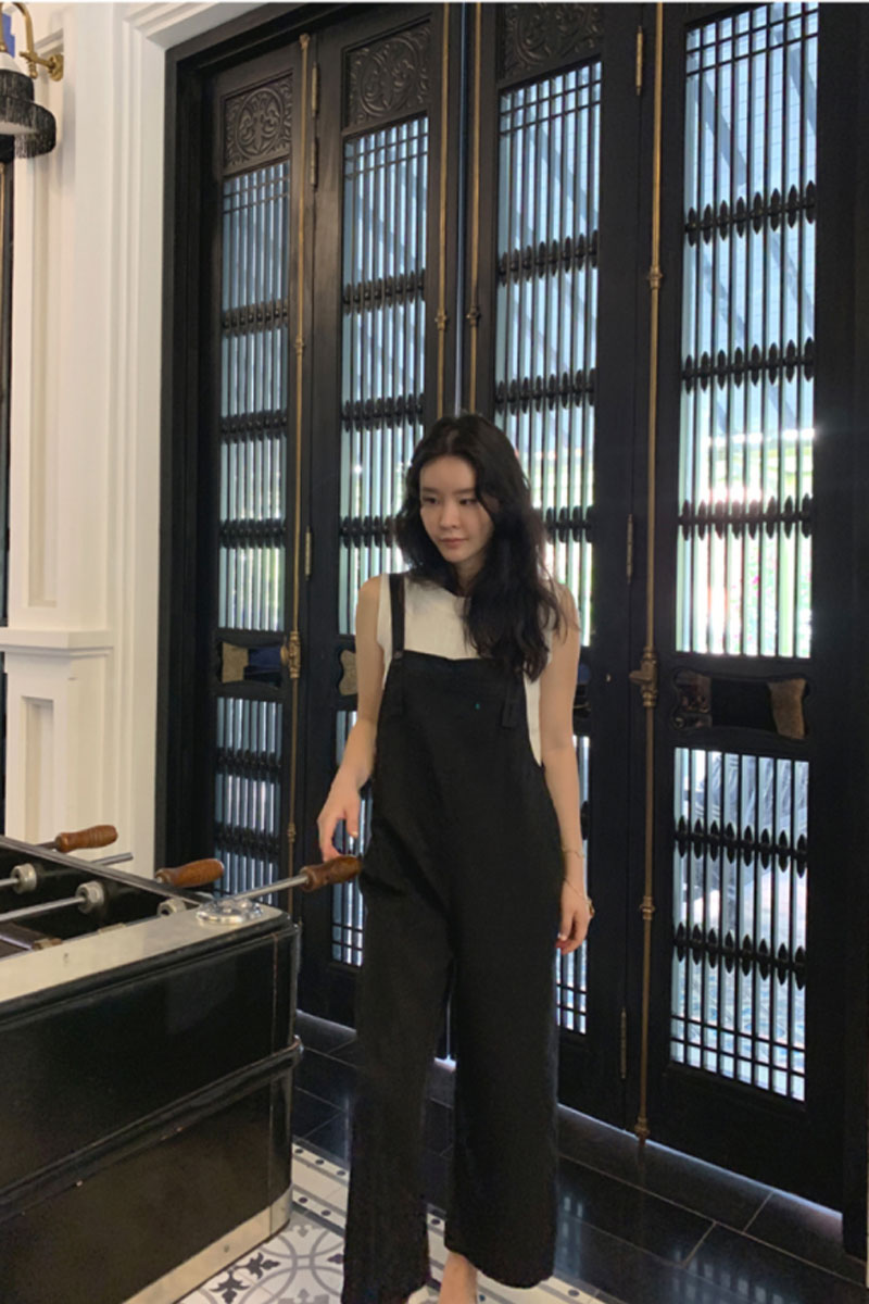Casual Linen Jumpsuits in Black C2390