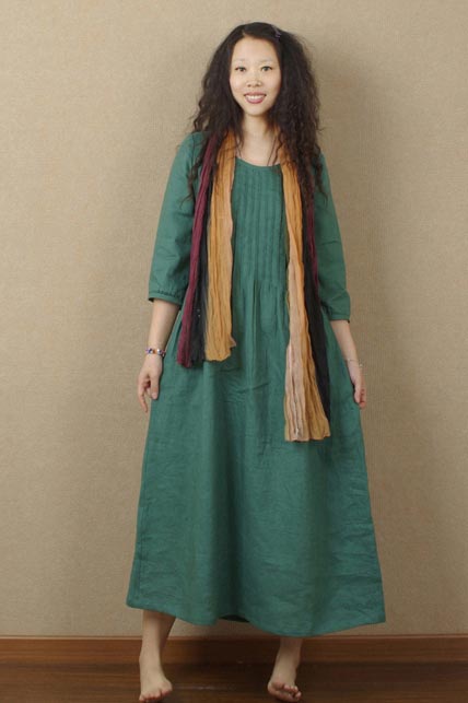 Literature fan fresh fairy loose long sleeve linen long skirt 190232
