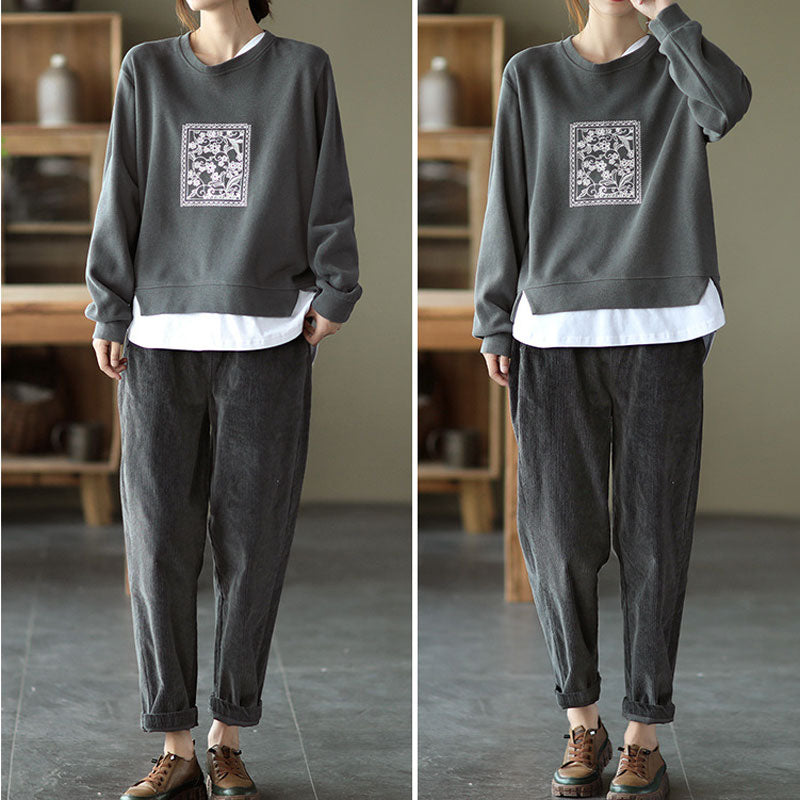 Grey Elastic Waist Corduroy Pants C2440