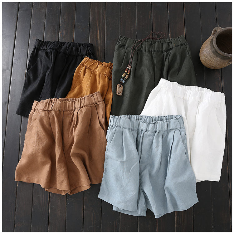 Women's Elastic wasit linen short C1393#