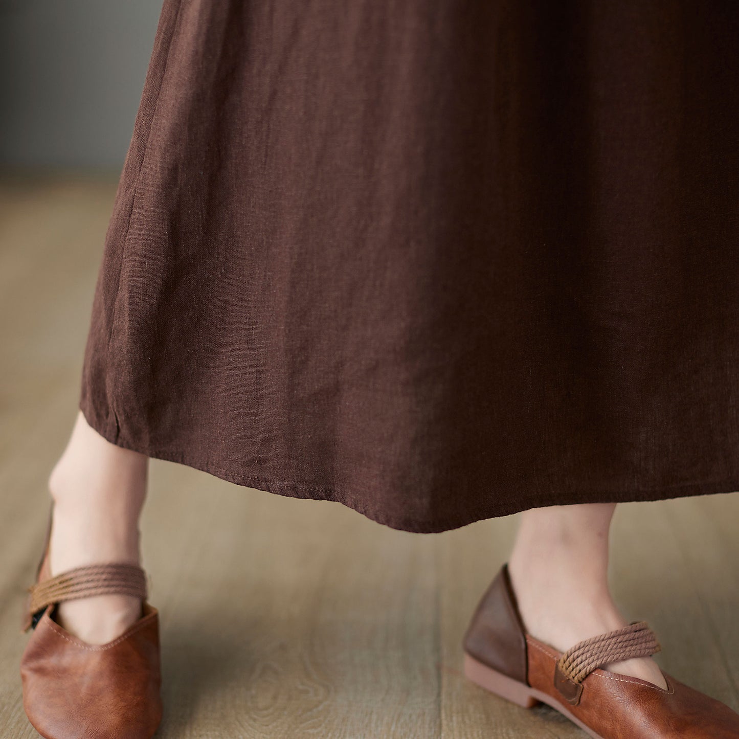 Pleated swing maxi linen skirt C2370