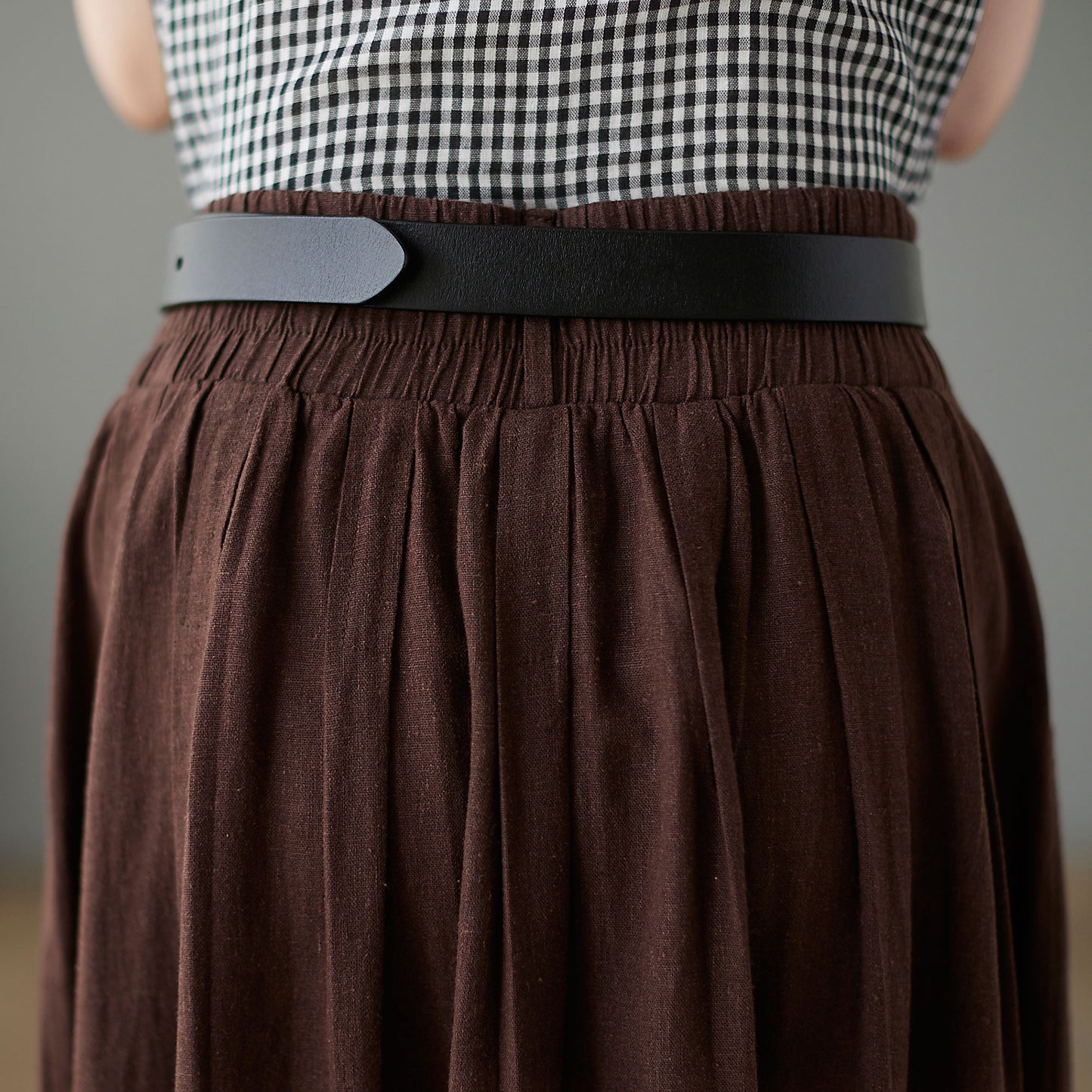 Pleated swing maxi linen skirt C2370