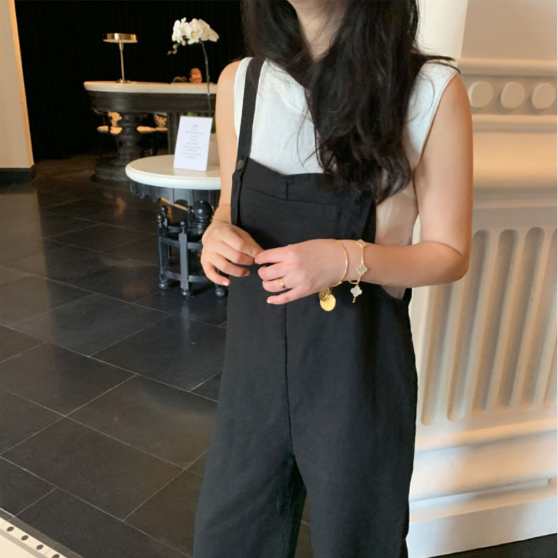 Casual Linen Jumpsuits in Black C2390