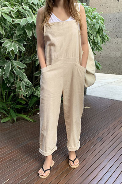 Loose Linen Jumpsuits in Beige C2399
