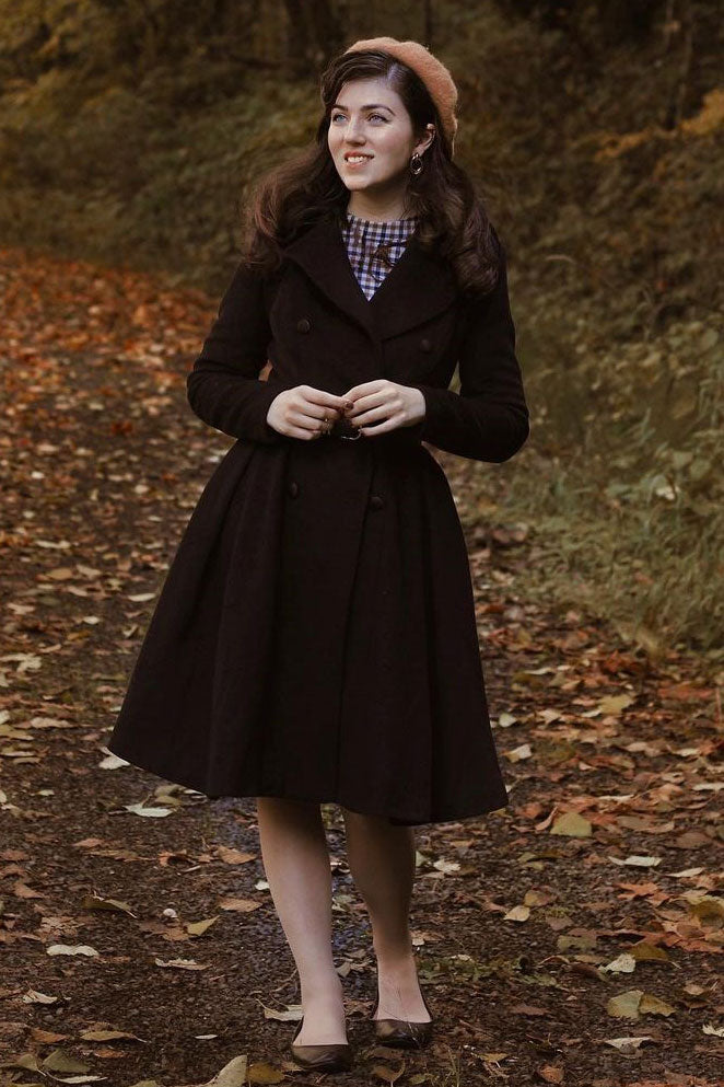 Pleated Black Wool Coat c2777