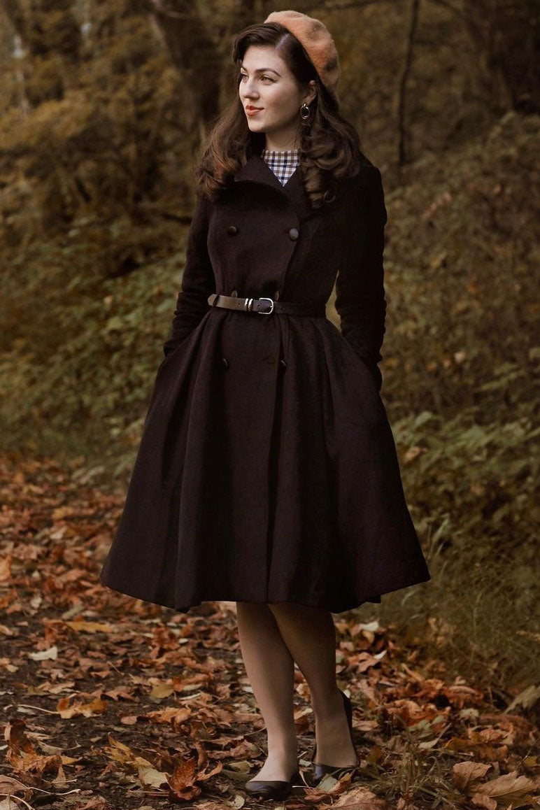 Pleated Black Wool Coat c2777