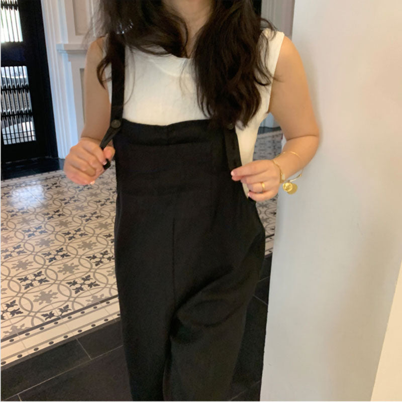 Casual Linen Jumpsuits in Black C2390