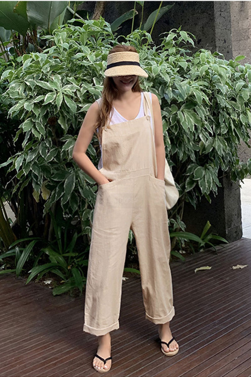 Loose Linen Jumpsuits in Beige C2399