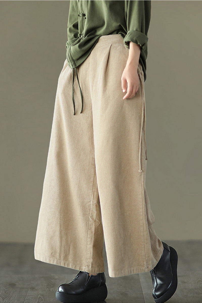 Purple Elastic Waist Wide Leg Corduroy Pants C2443