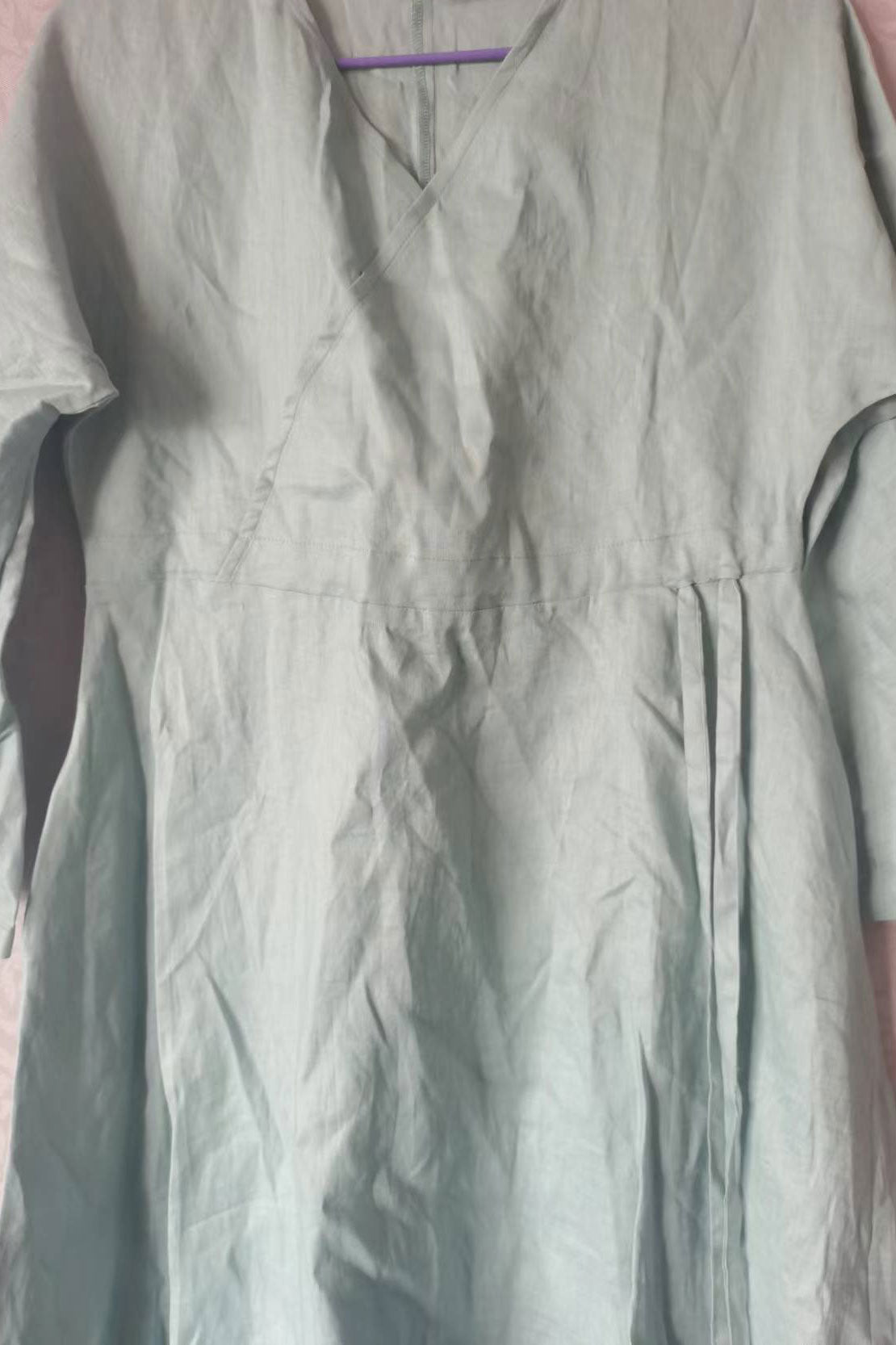 Drawstring Waist Long Sleeve Linen Dress C2911#CK