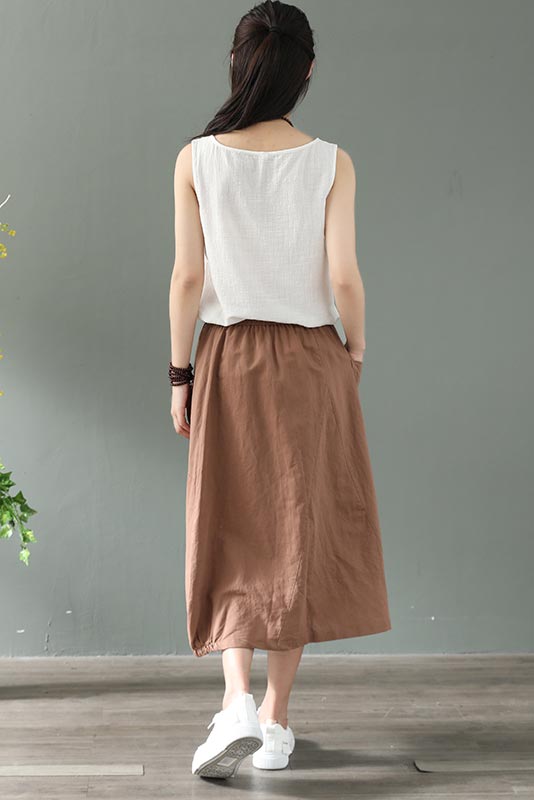 Summer natural waist cotton and linen midi skirt CYM037-190069