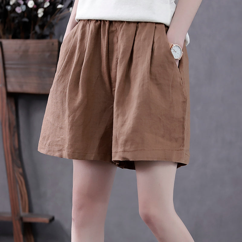 Women's Elastic wasit linen short C1393#
