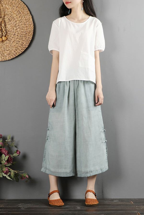 Cotton Linen Wide Leg Summer Loose Pant C2875
