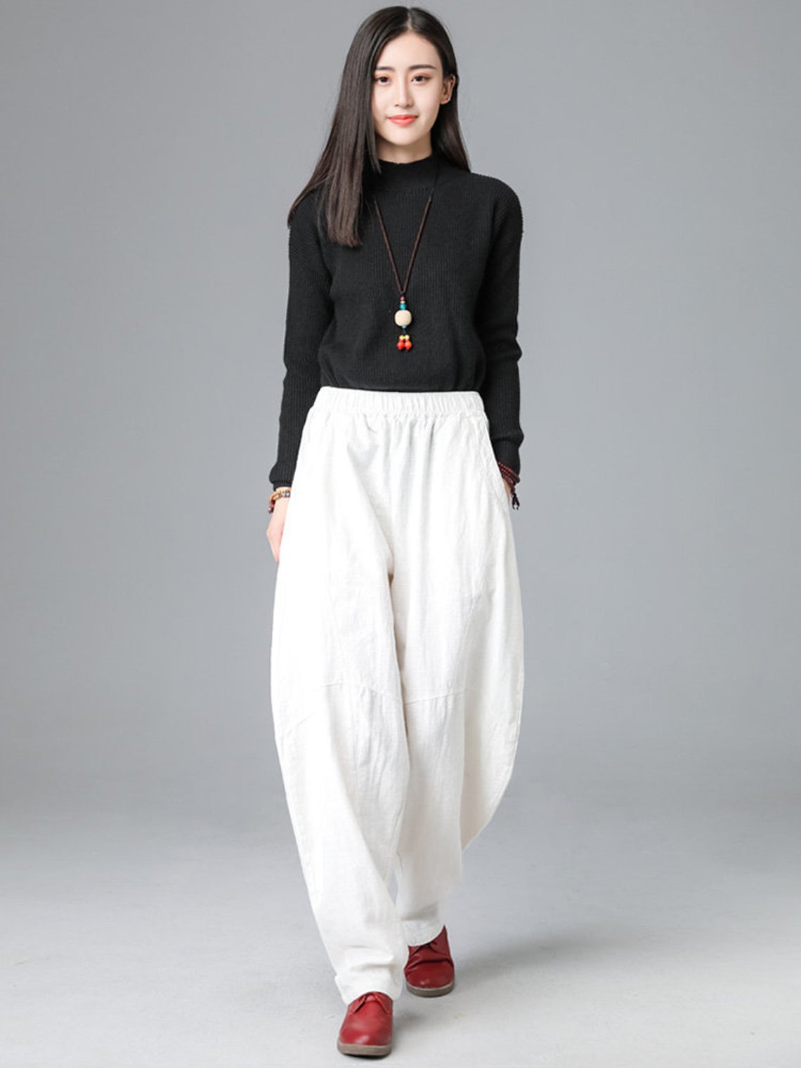 Casual Elastic Waist Linen Pants C1857