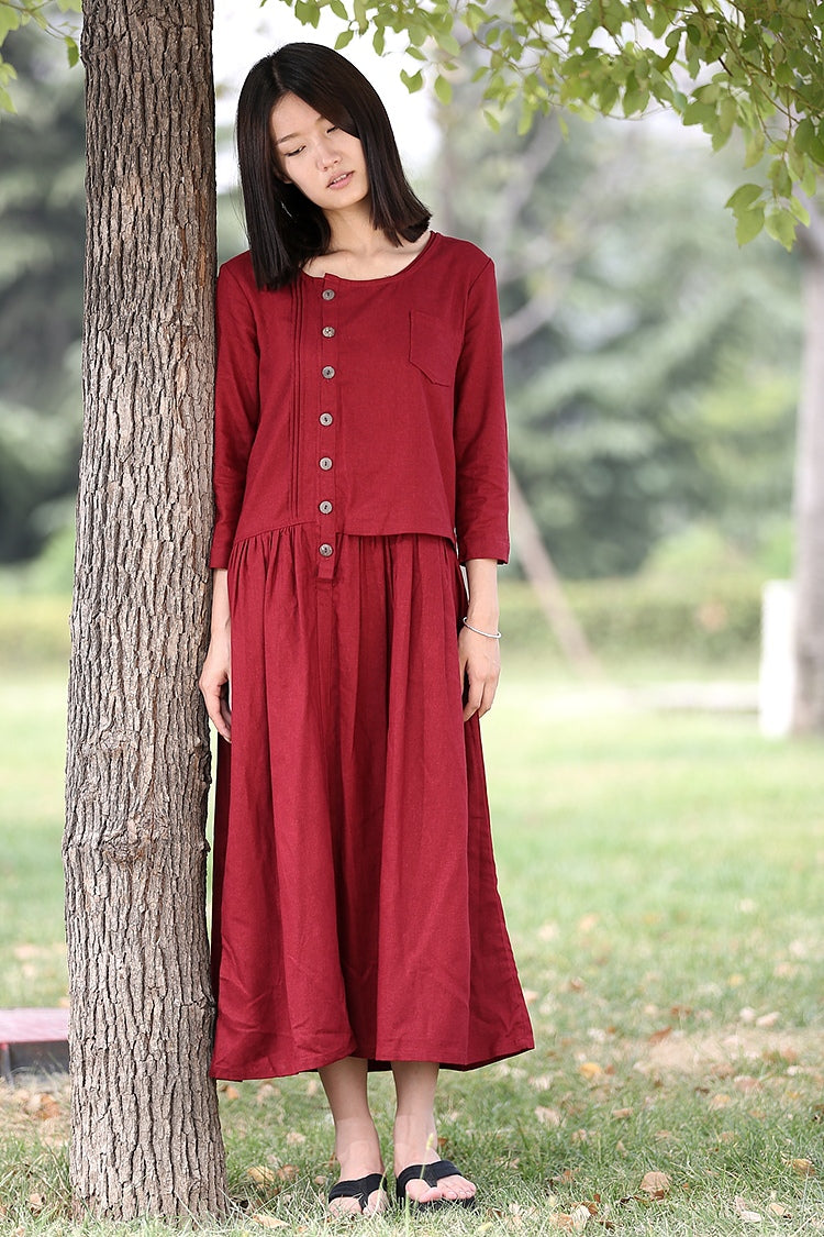 Asymmetrical Linen Maxi Dress C0416#