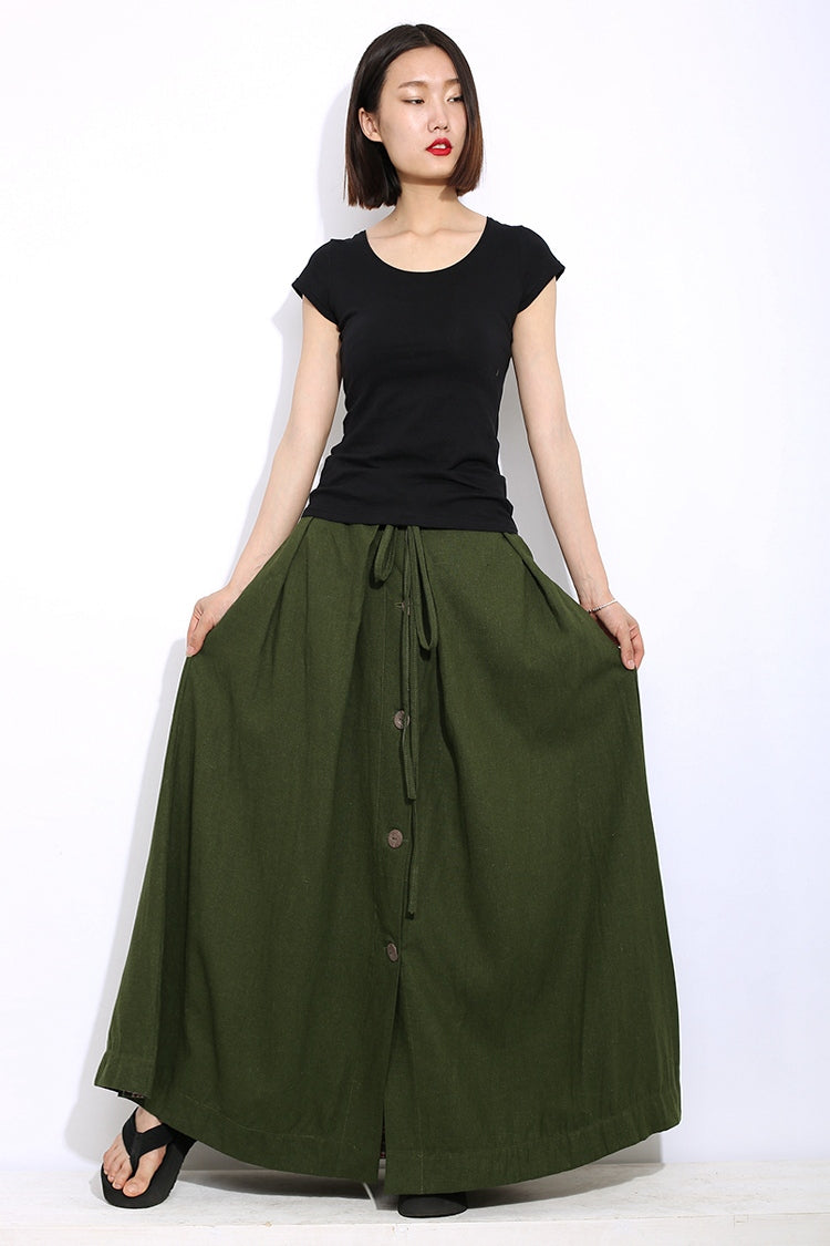 Casual linen drawstring maxi skirt C324#