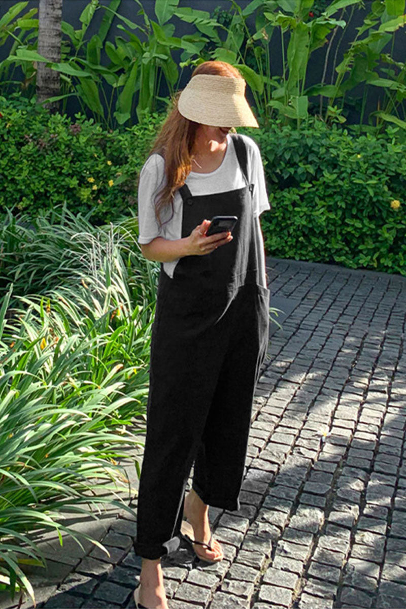 Loose Linen Jumpsuits in Black C2383