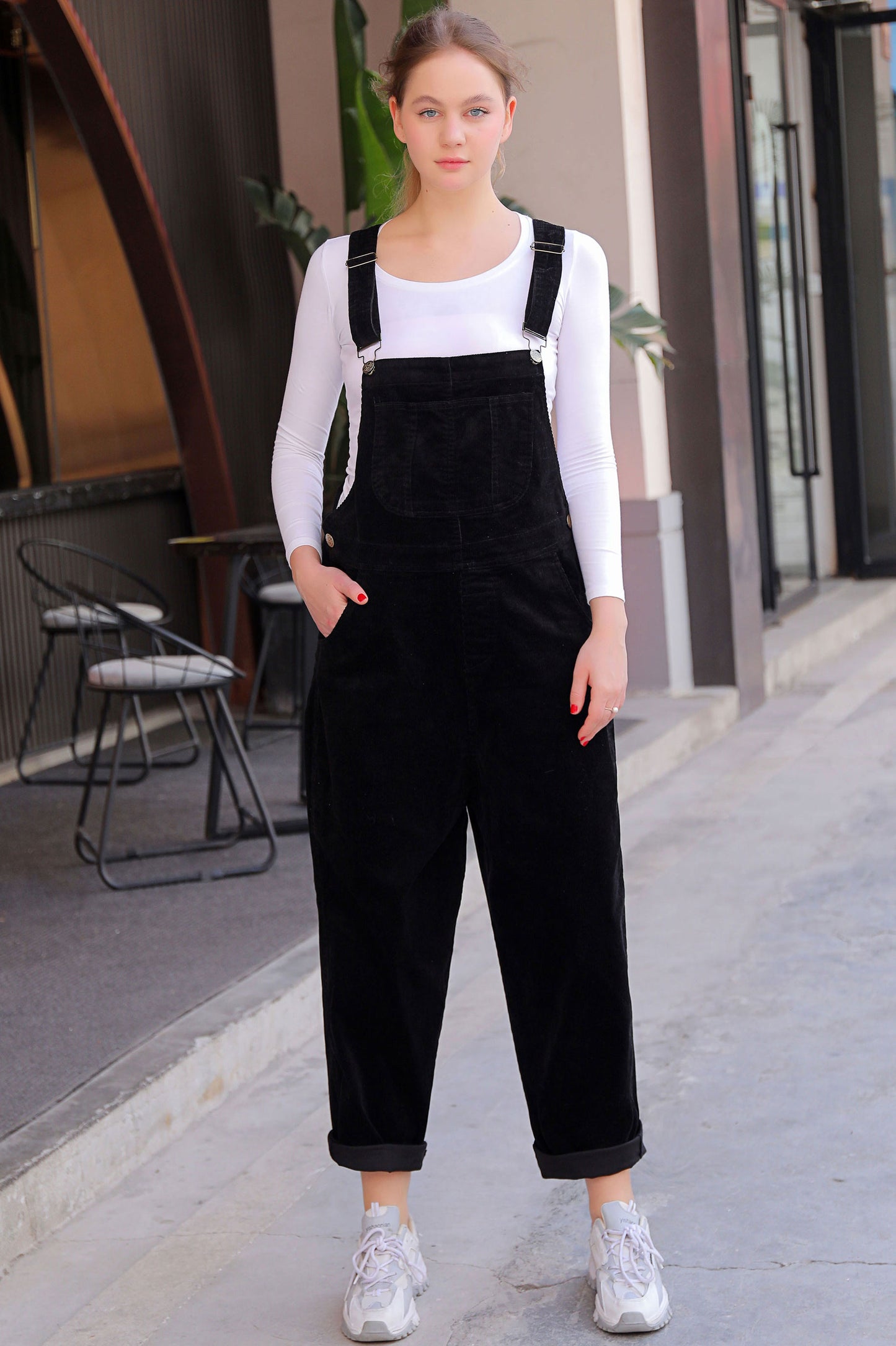 Black Corduroy Jumpsuit Women C2760 CK2200622