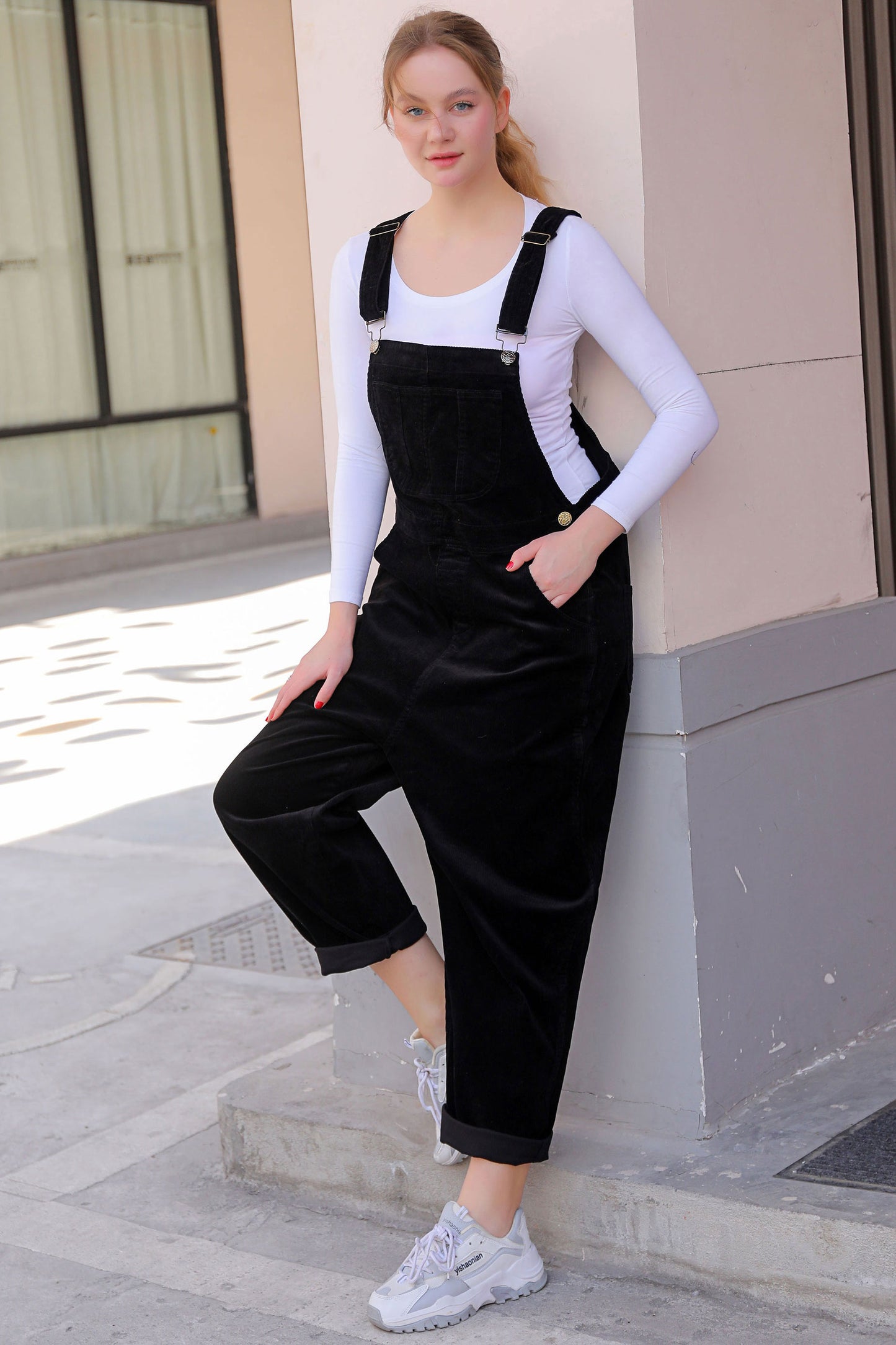 Black Corduroy Jumpsuit Women C2760 CK2200622