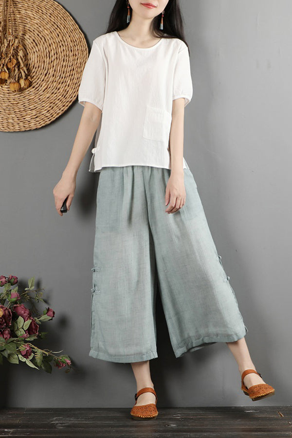 Cotton Linen Wide Leg Summer Loose Pant C2875