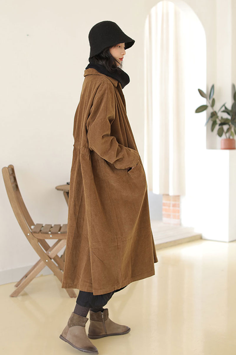 Brown Plus Size Corduroy Coat C2448