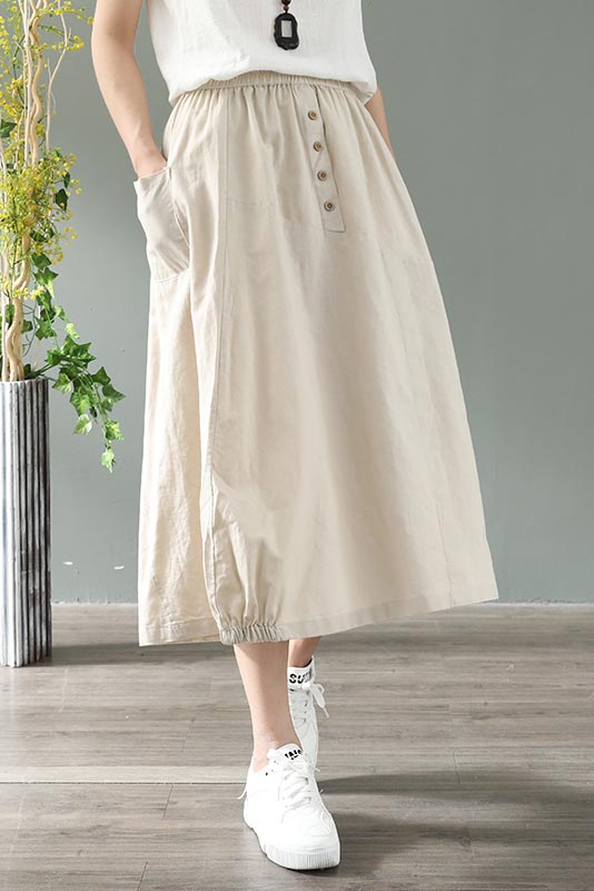 Elastic waist maxi linen skirt CYM037