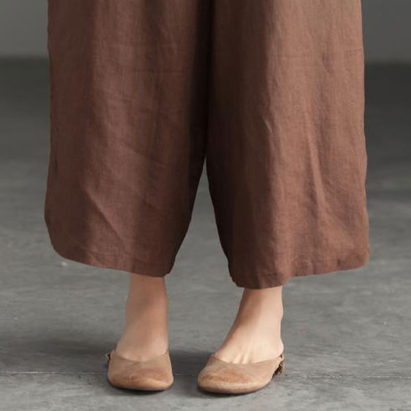 Deep V Neck Linen Jumpsuits in Coffee Color C2392