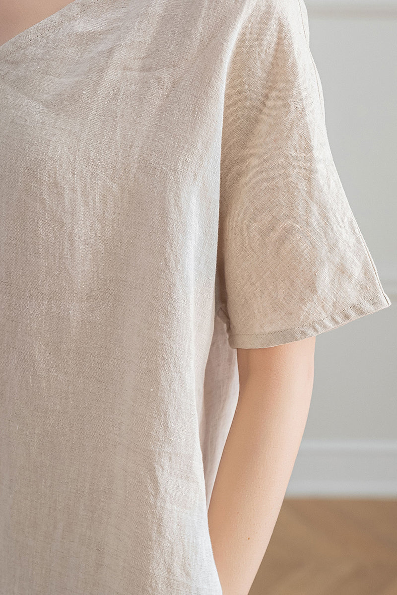 Summer V-neck Linen Dress C3193