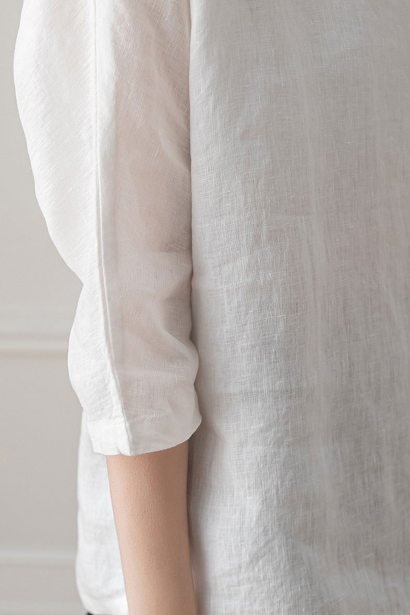 White Half Sleeve Linen Tops C3198