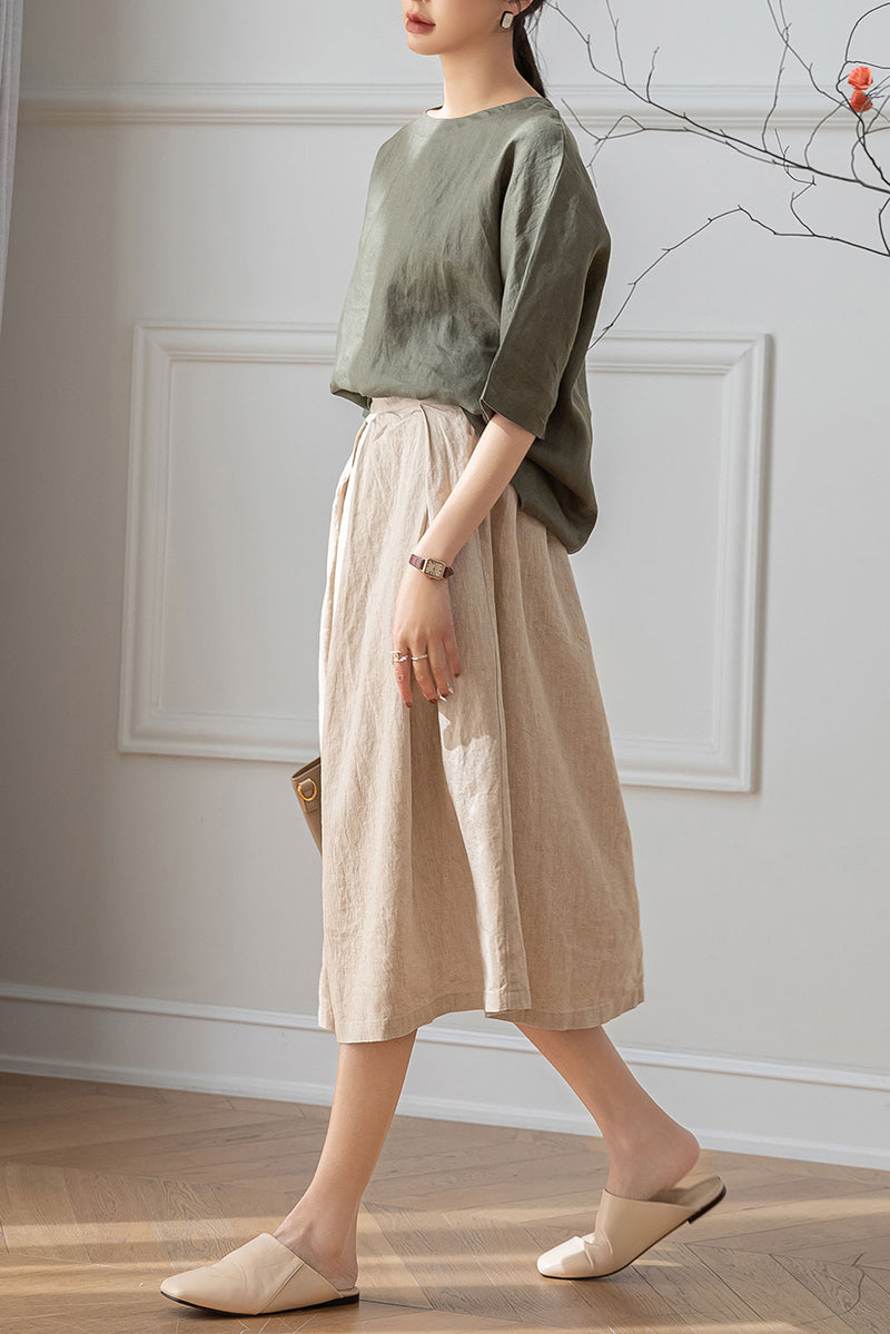 A-Line Midi Linen Skirt C3200