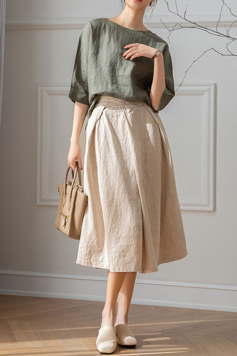A-Line Midi Linen Skirt C3200