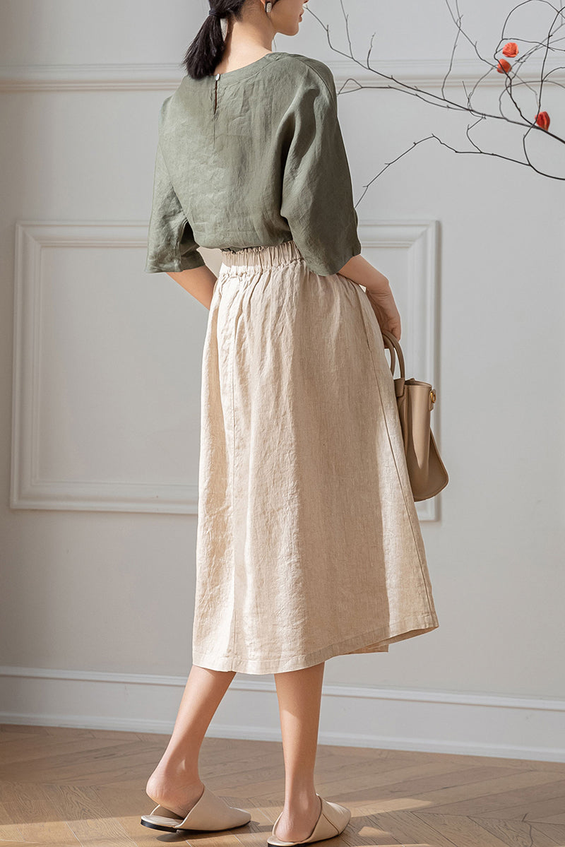 A-Line Midi Linen Skirt C3200