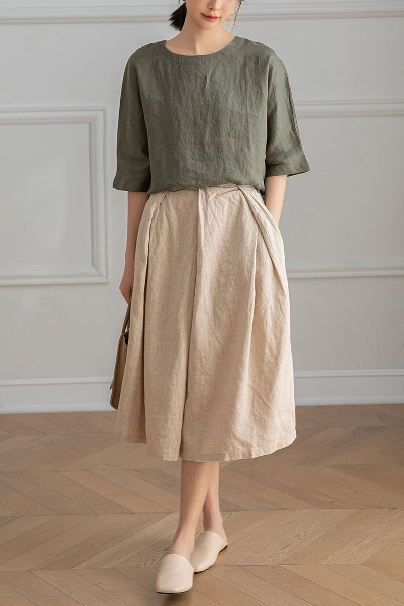 A-Line Midi Linen Skirt C3200