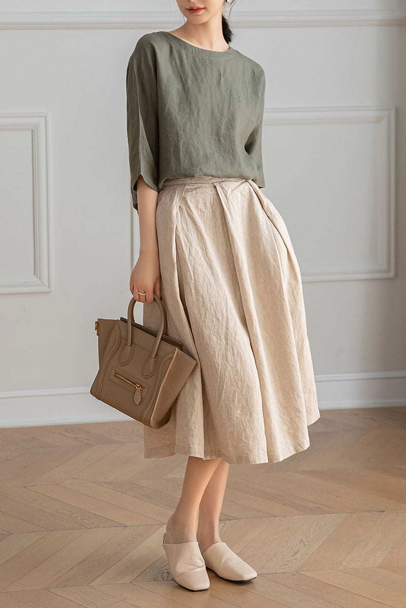 A-Line Midi Linen Skirt C3200