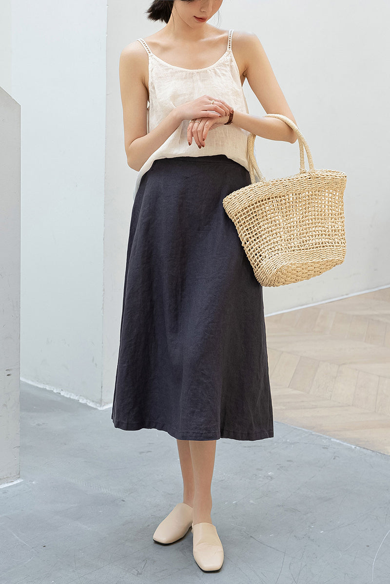 Women's High Waist Linen Skirt C3201