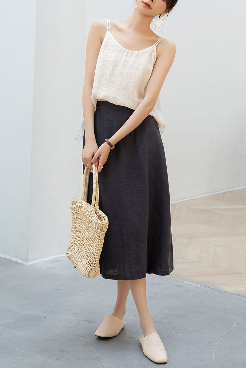 Women's High Waist Linen Skirt C3201