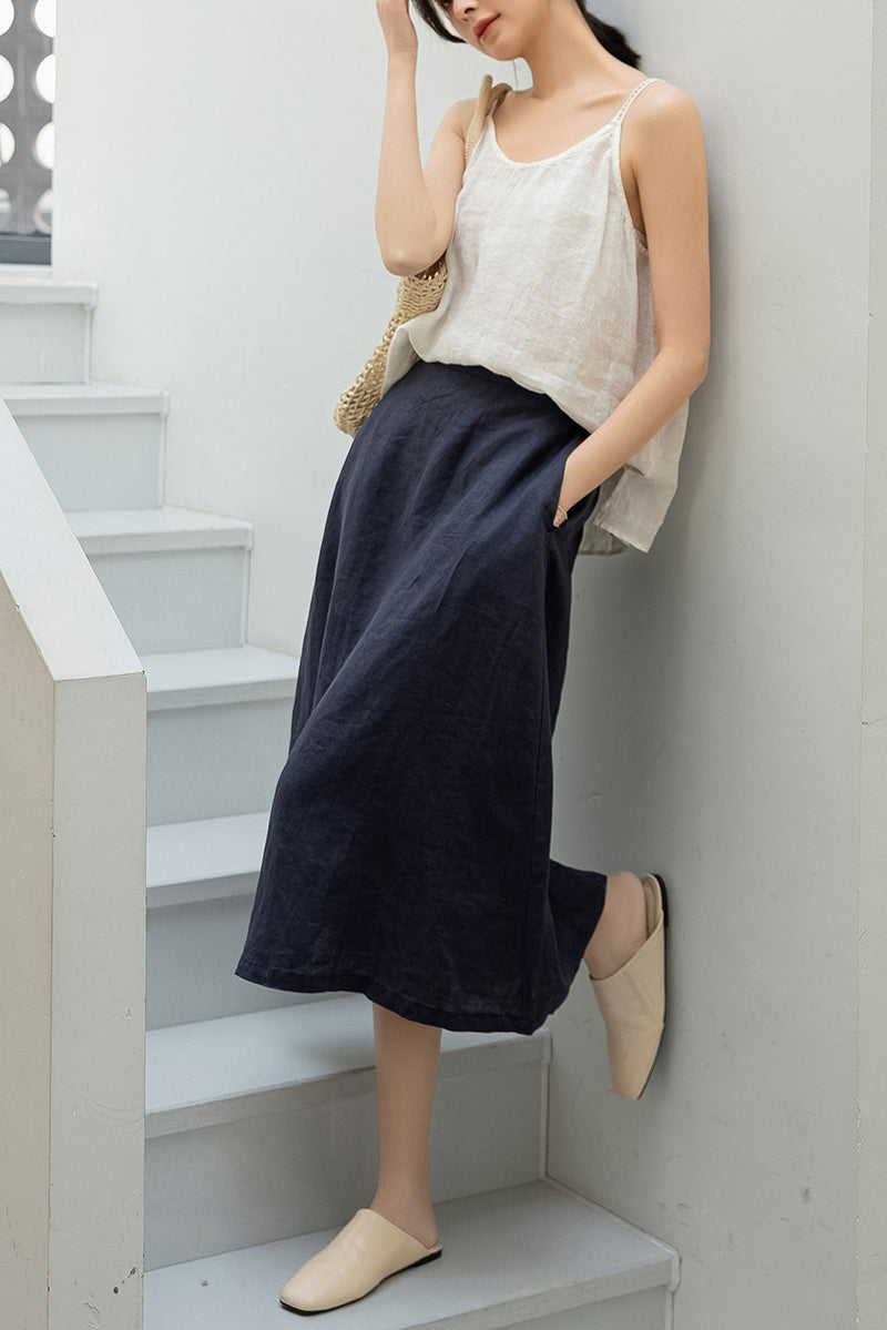 Women's High Waist Linen Skirt C3201
