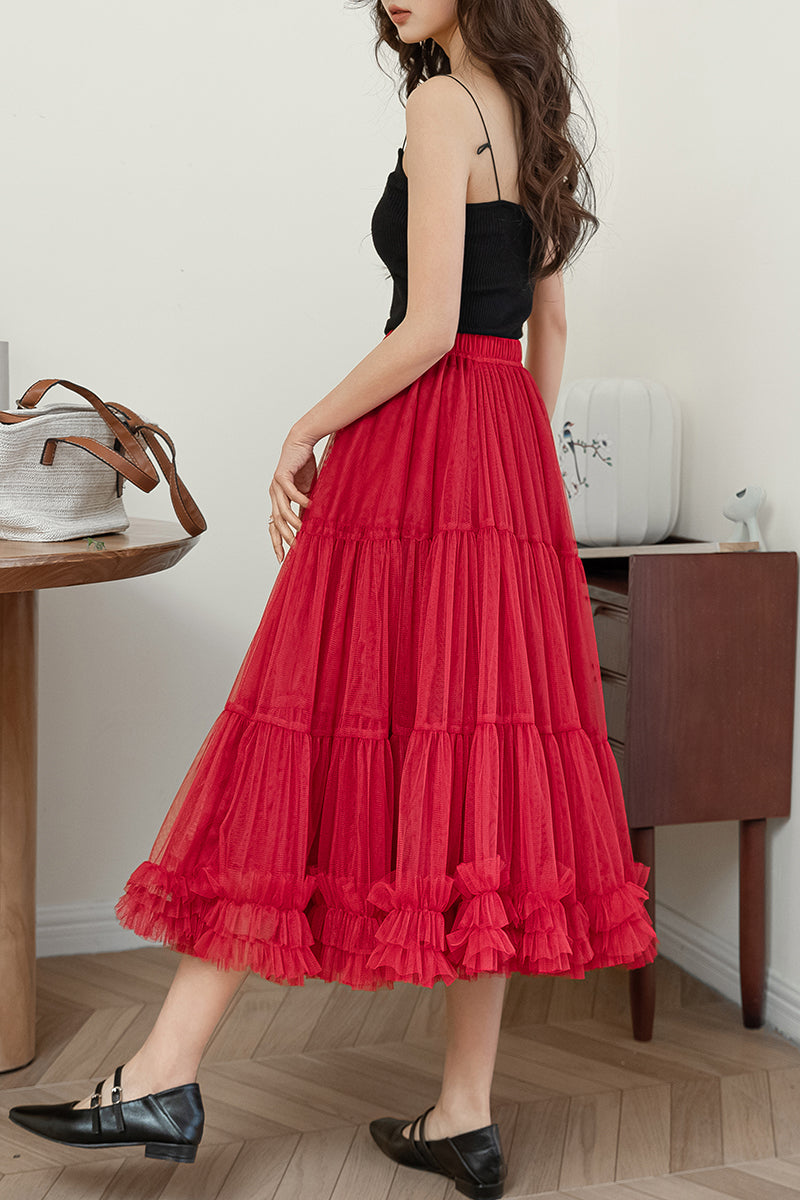 Summer Long Women Tulle Skirt C3186