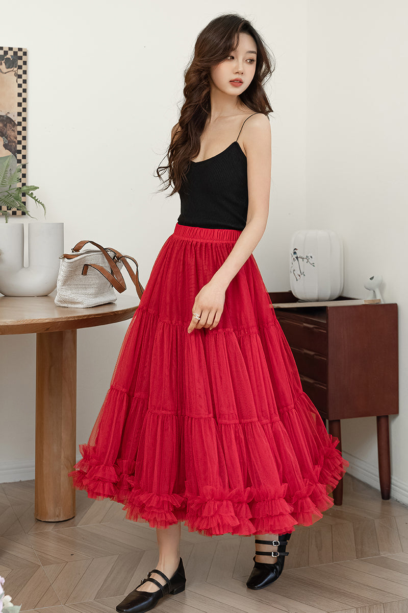 Summer Long Women Tulle Skirt C3186