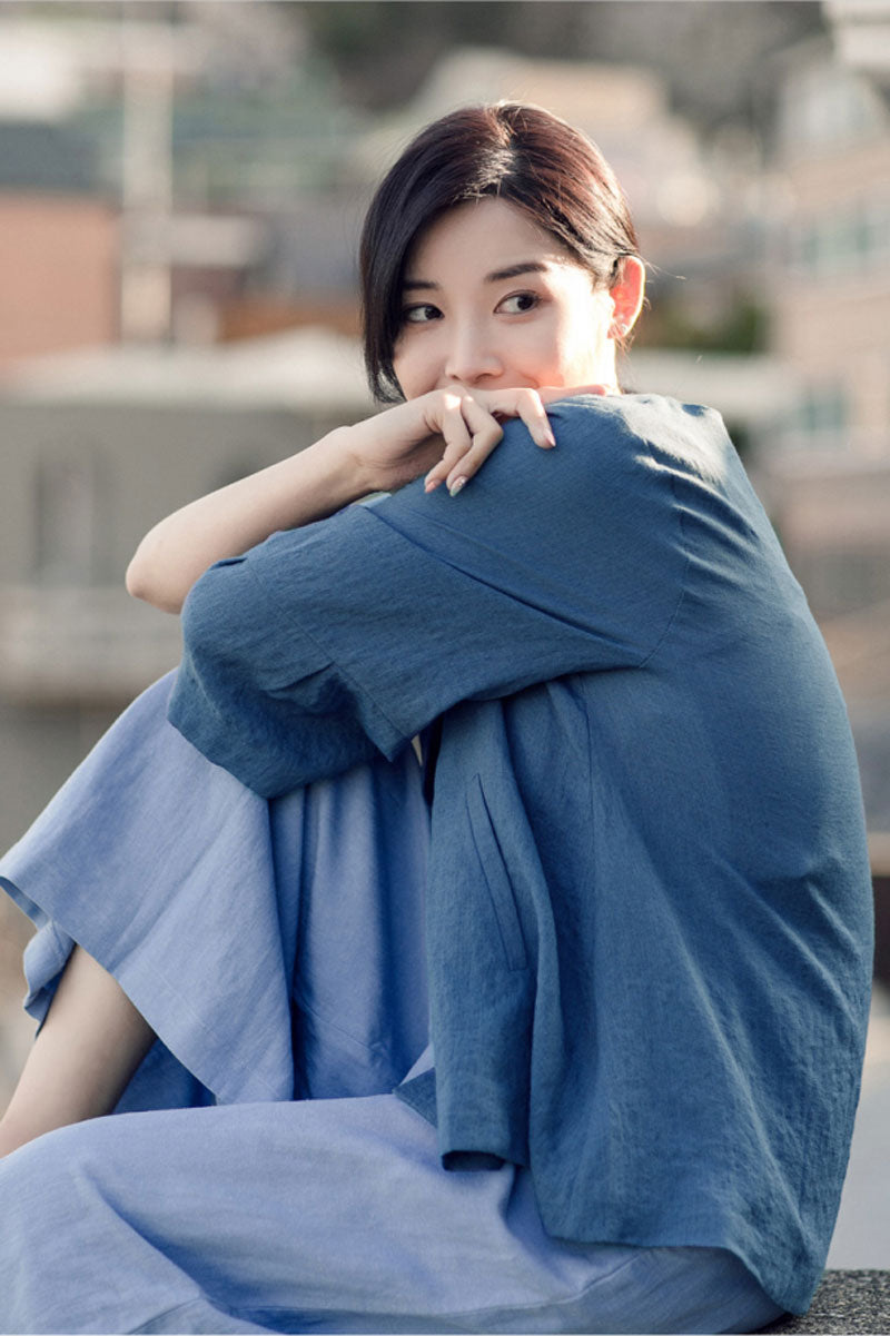 Casual Light Blue Linen Jumpsuits C2384