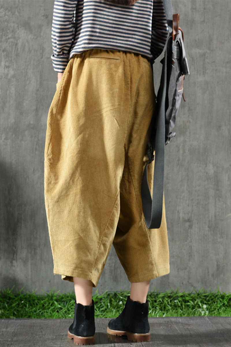 Yellow Elastic Waist Corduroy Pants C2441