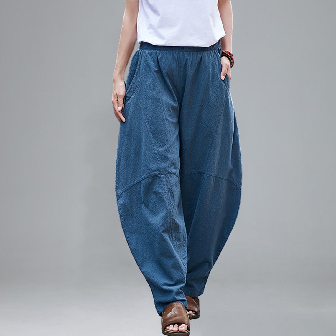 Casual Elastic Waist Linen Pants C1857