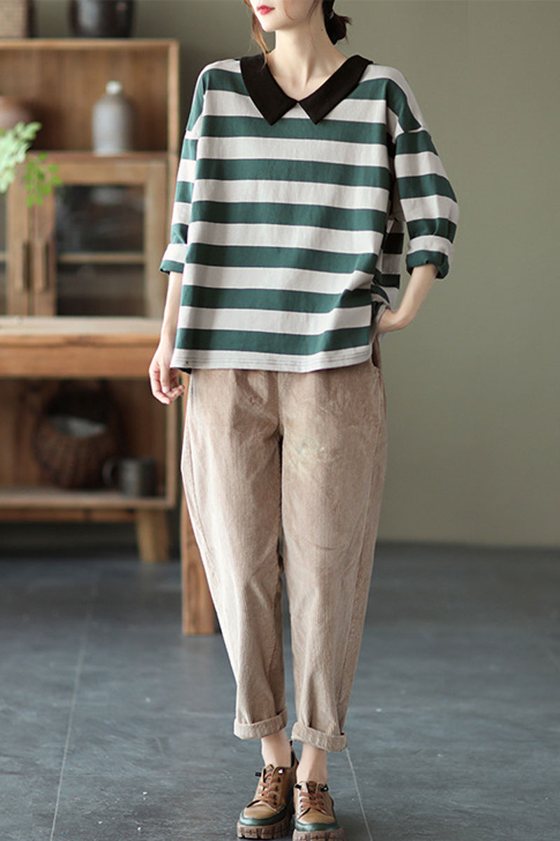 Khaki Elastic Waist Corduroy Pants C2440