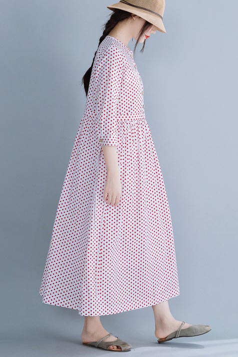 Cotton round collar long dress waist show slim temperament dress 190233