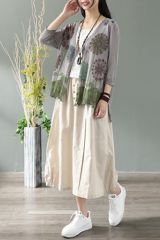 Elastic waist maxi linen skirt CYM037
