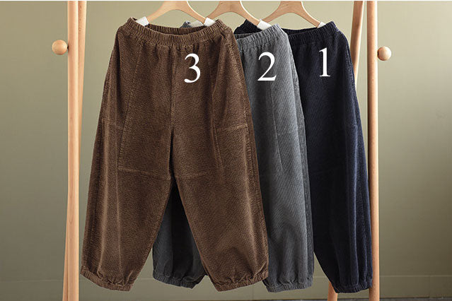Retro Wide Leg Cotton Corduroy Pants C250901