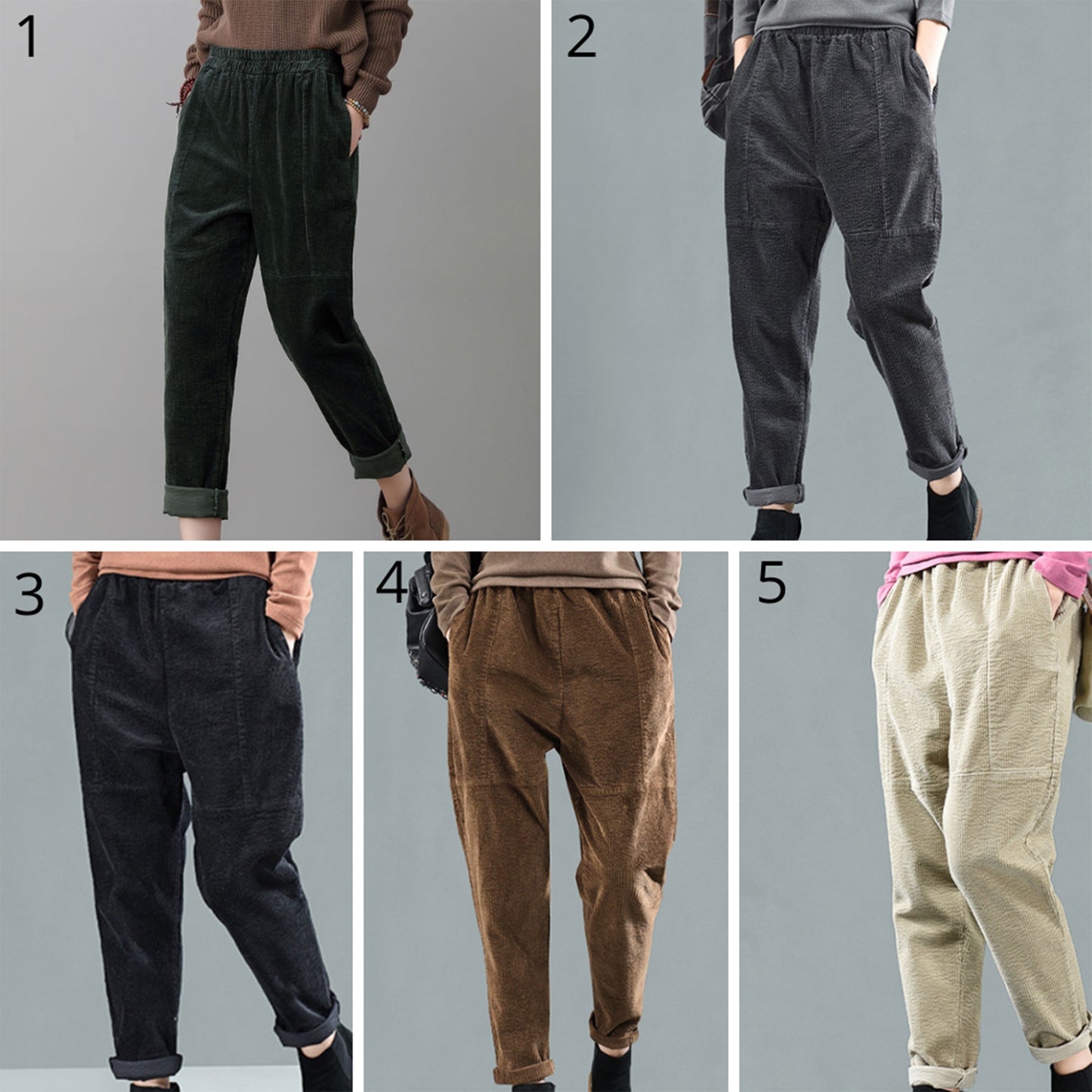 Green Corduroy Harem Pants Women C2555