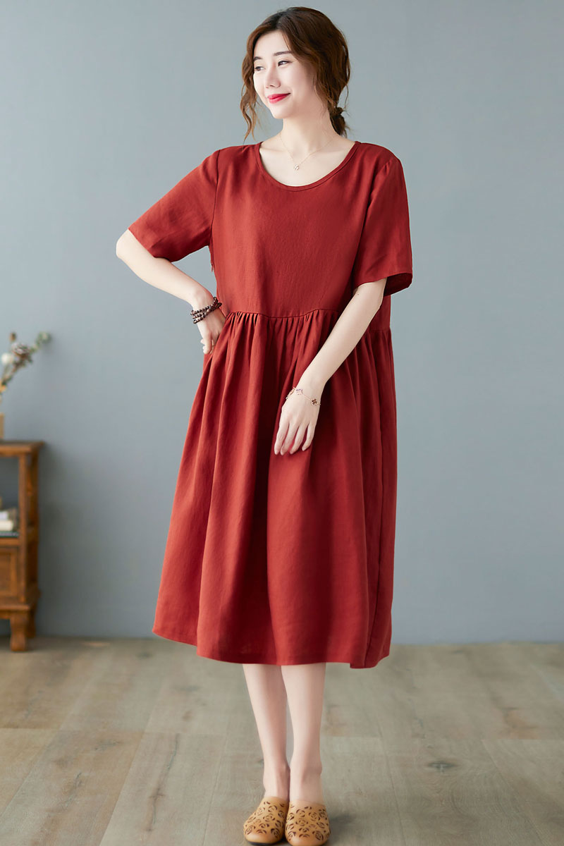 Loose fit Oversized Linen Midi Dress C236301