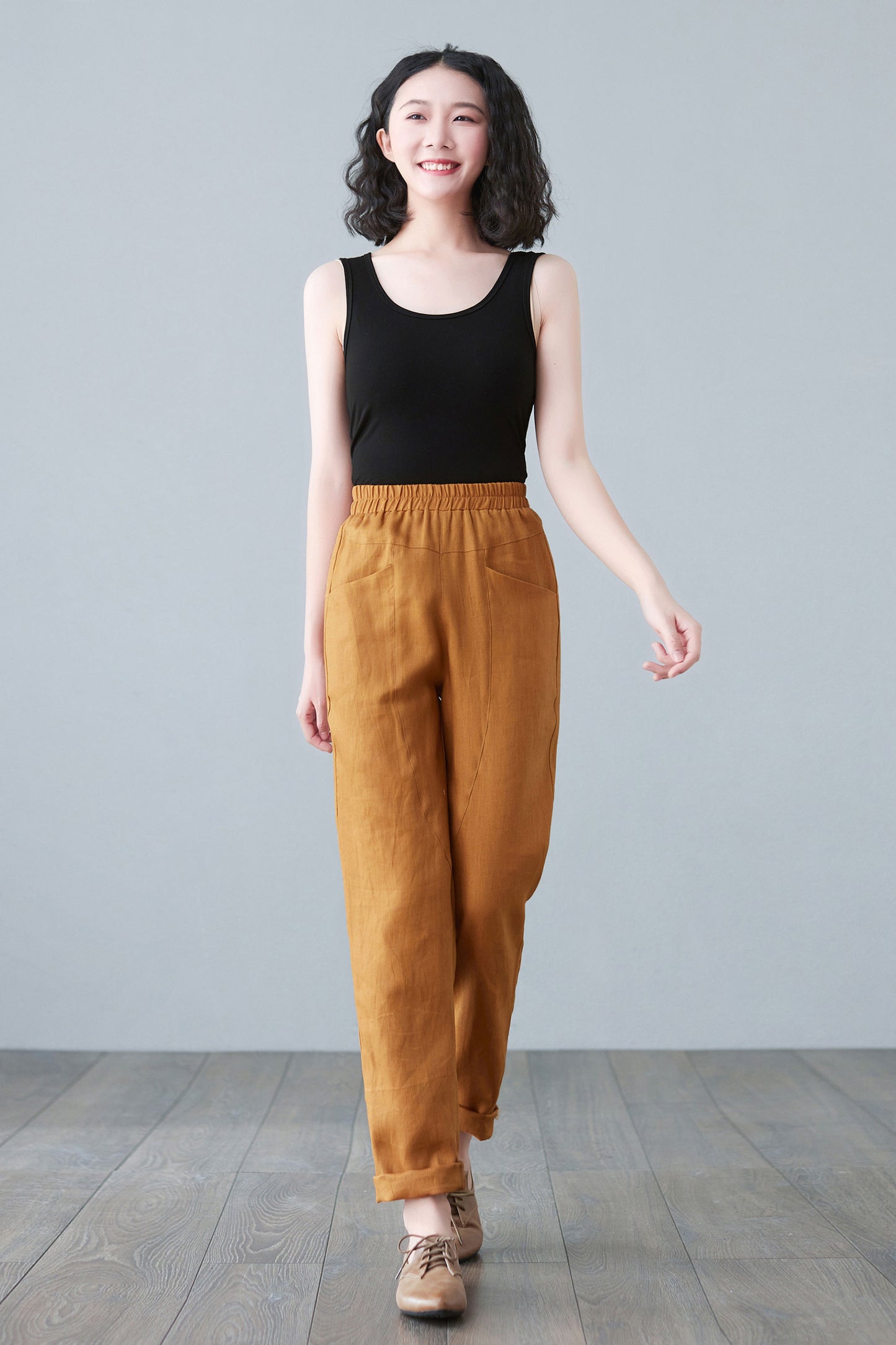 Comfy Elastic Waist Long Linen Pants C2643