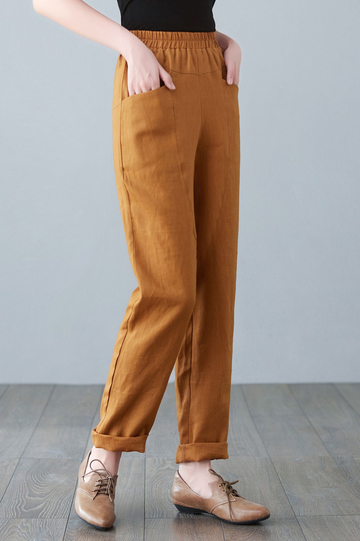 Comfy Elastic Waist Long Linen Pants C2643